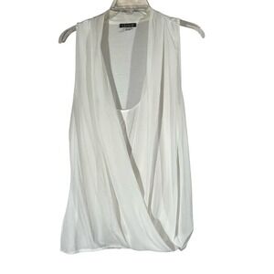Venus White Sleeveless Sheer Drapey Suplice Overlay Tank Top Blouse Size L